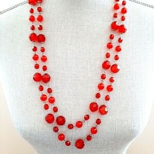 Long Endless Red Bead Necklace